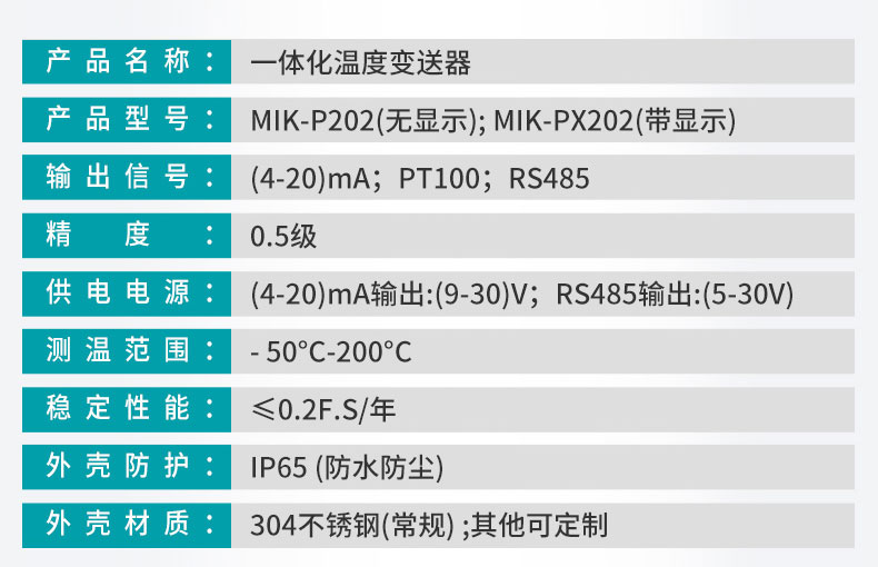 米科MIK-P202数显温度变送器产品参数
