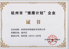 杭州市雏鹰计划企业证书